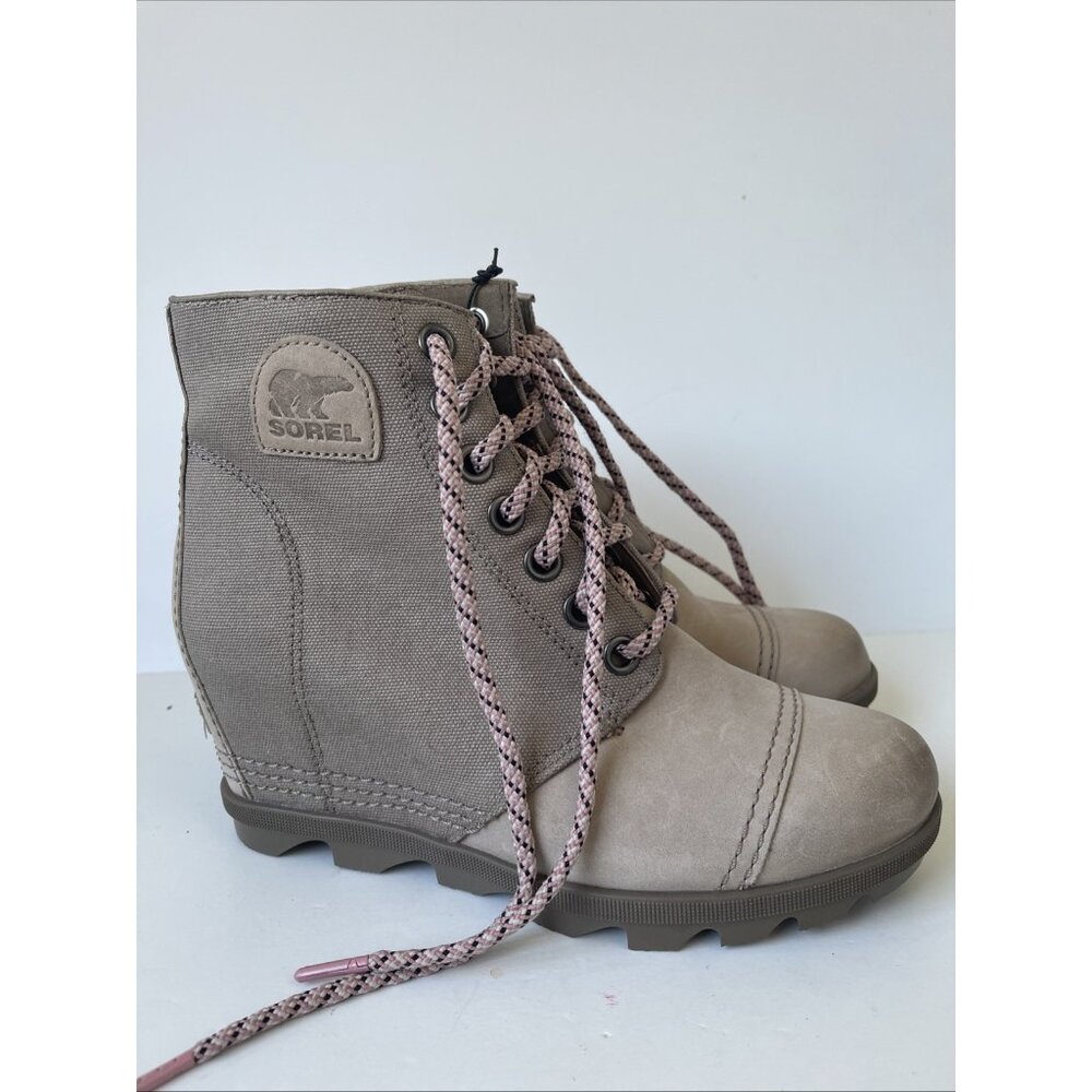 Sorel Joan of Artic Wedge II PDX Women’s 9.5 Taupe Canvas Leather Ankle Boot - Picture 9 of 14